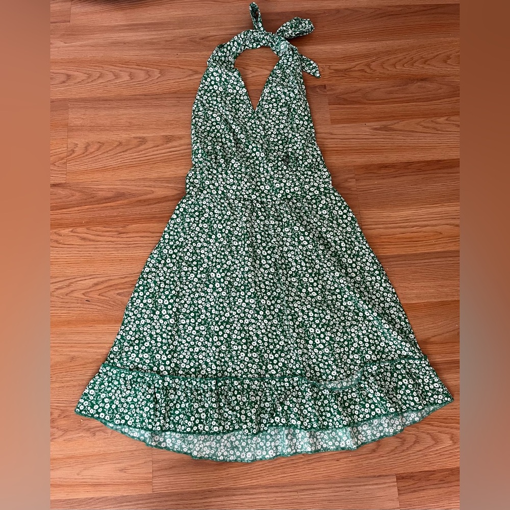 Floral Green Halter Dress